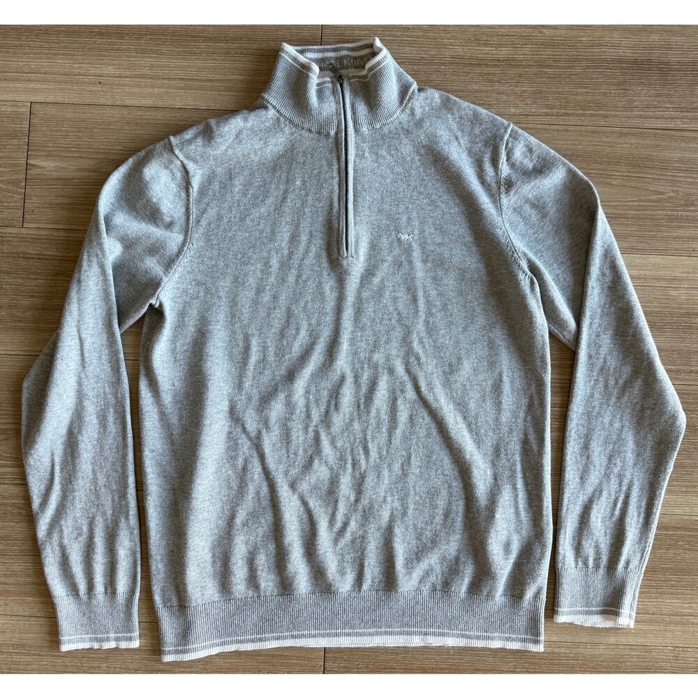 Michael Kors Quarter Zip Sweater M Gray Heather 100% Cotton MK Logo
